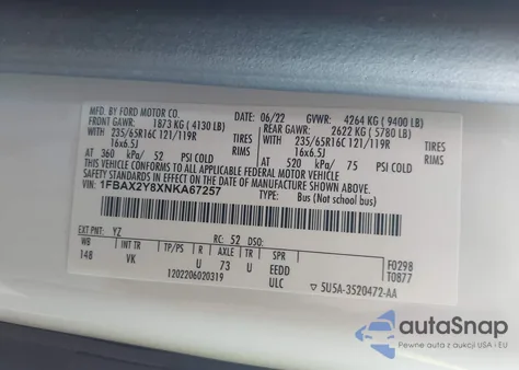 2022 Ford Transit-350 Passenger Van Xl from USA, damaged, VIN 1FBAX2Y8XNKA67257